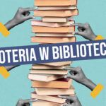 stos książek z napisem loteria w bibliotece