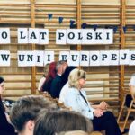 napis 20 lat polski w unii europejskiej powieszony na sali gimnastycznej